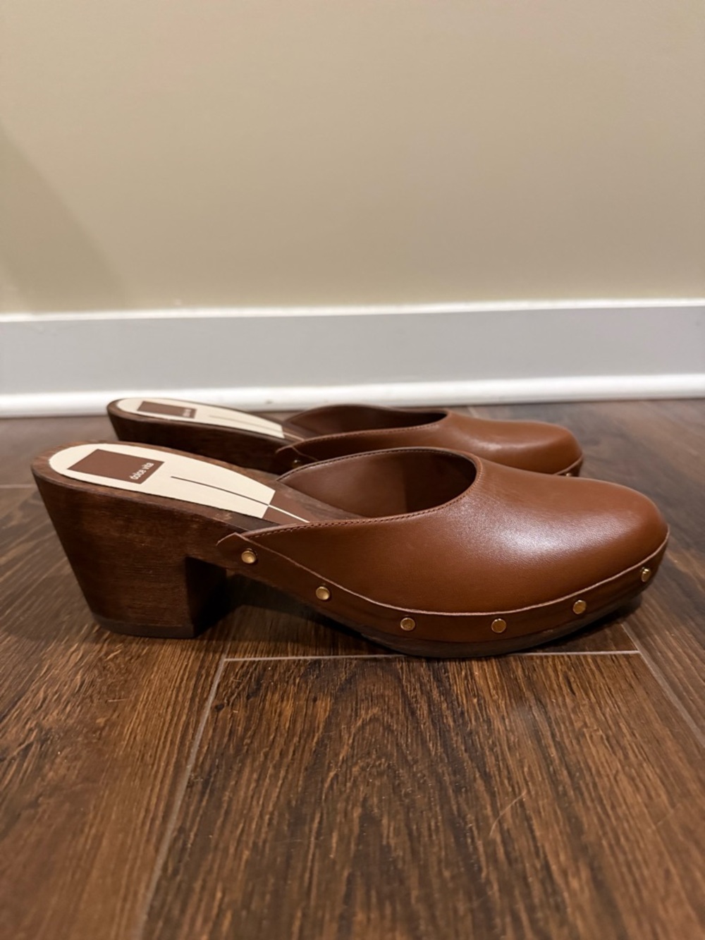 Dolce Vita Cognac Brown Leather Clog Mules